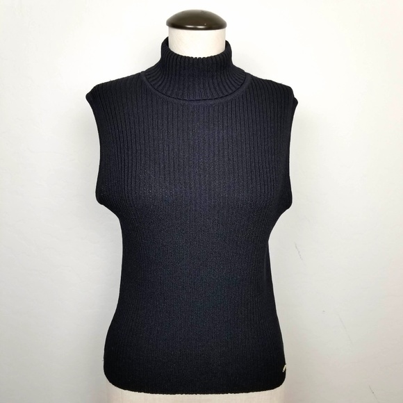 St. John Sweaters - ST. John | Wool Blend Ribbed Sleeveless Turtleneck